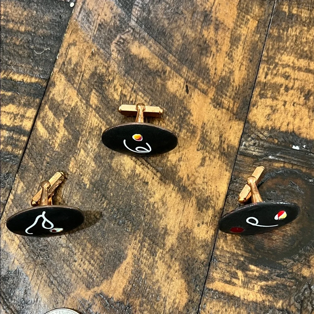 Vintage Black hand painted Cufflinks